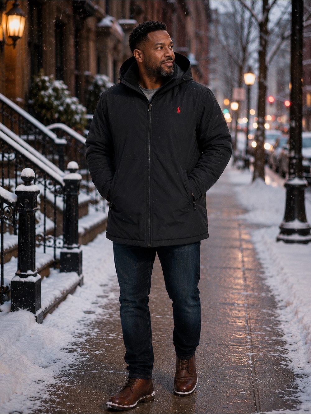 Polo by Ralph Lauren Black Hooded Quilted Jacket with Red Pony